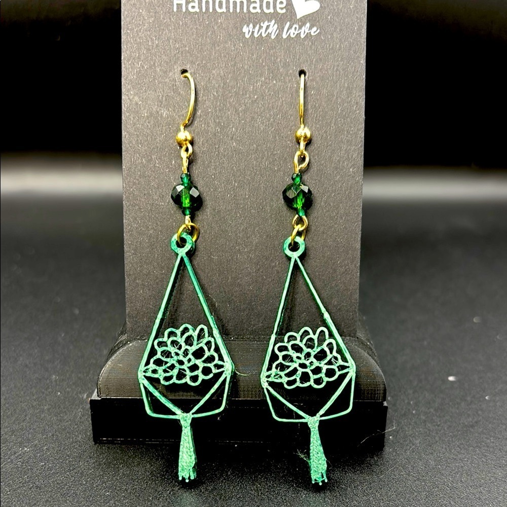 Handmade Green and Gold Dangle Earrings